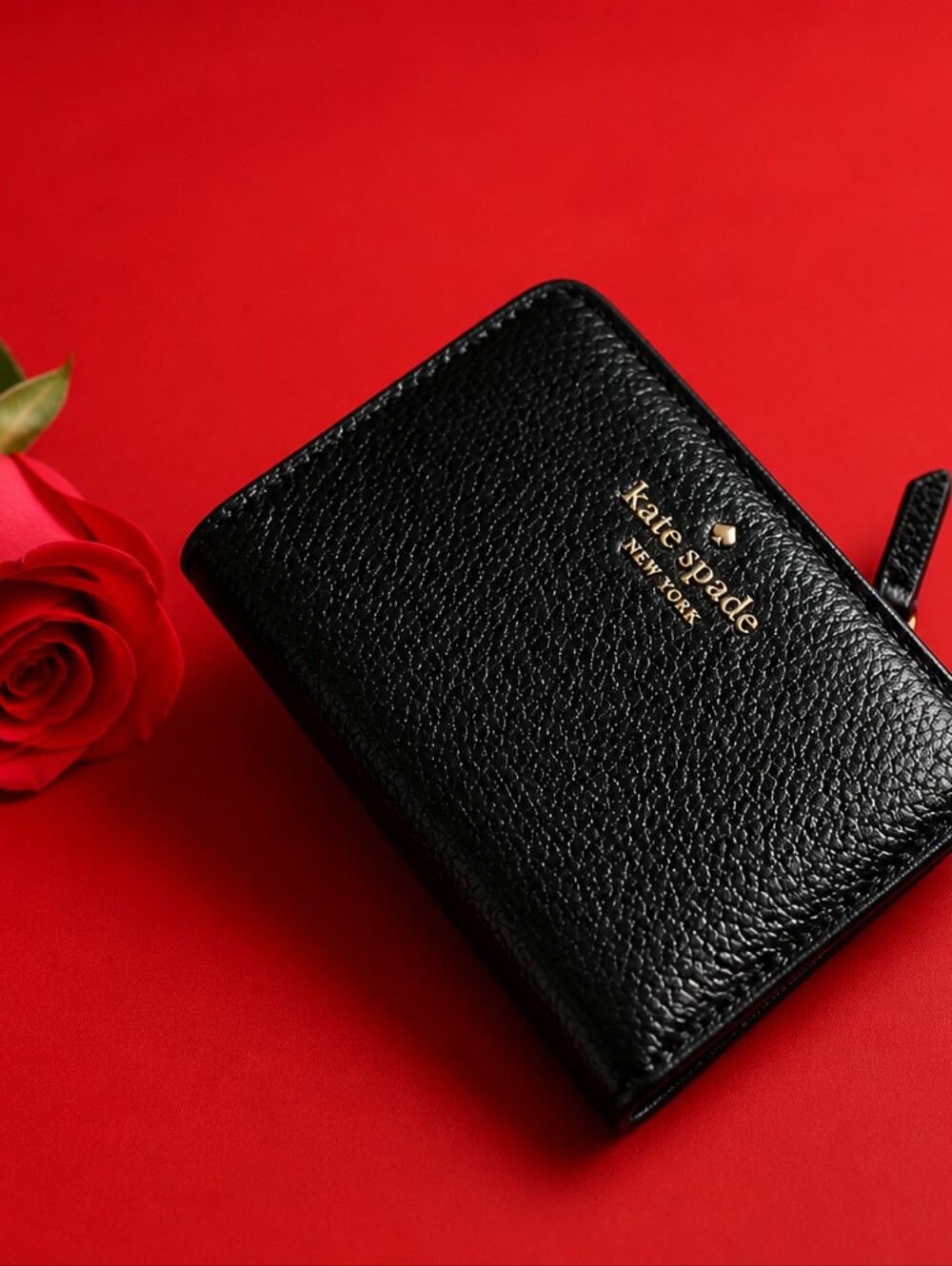 New Kate Spade Black Snap Leather Wallet